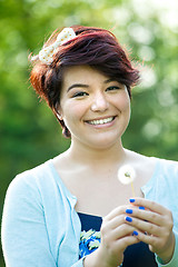 Image showing Woman Holding a Dried Dandelion