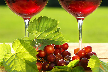 Image showing   Glasses of  red wine on a table