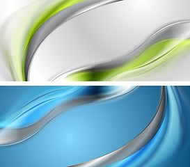 Image showing Bright blue and green wavy banners