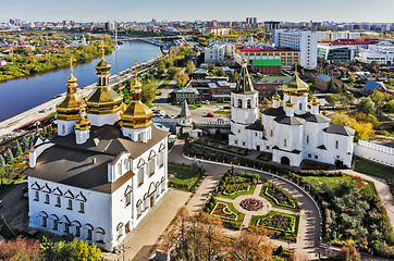 Image showing Aerial view on Holy Trinity Monastery. Tyumen