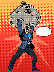 Image showing Super businessman hero with a bag of money financial success