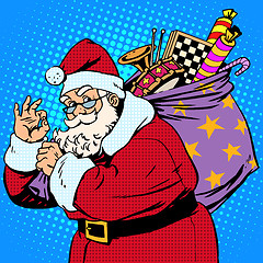 Image showing Santa Claus with gift bag okay gesture