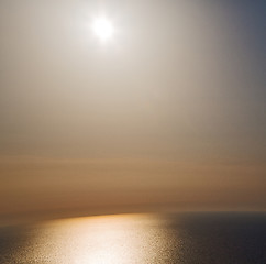 Image showing in santorini    greece sunset and the sky mediterranean red sea