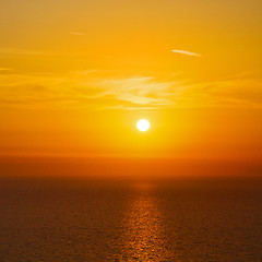 Image showing in santorini    greece sunset and the sky mediterranean red sea