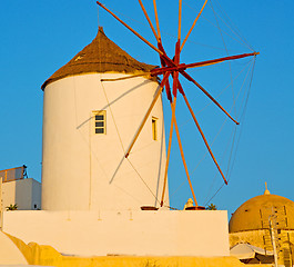 Image showing old mill in santorini greece europe  and the sky sunrise