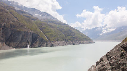 Image showing The green waters of Lake Dix - Dam Grand Dixence - Switzerland