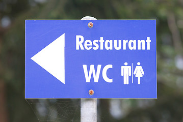 Image showing Sign for a restaurant and toilets