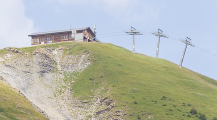 Image showing End station of a ski lift, high in the mountains