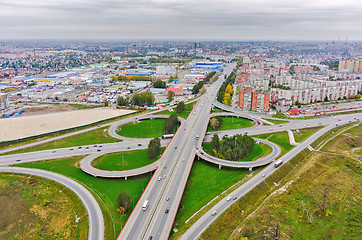 Image showing Aerial view of highway interchange of modern urban city