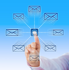 Image showing Index Finger Sending Email Icons Into Cyber Space