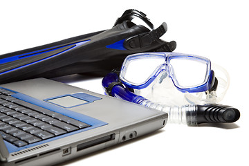 Image showing Snorkeling and laptop