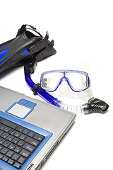 Image showing Snorkeling and laptop