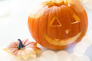 Image showing close up of pumpkins on table