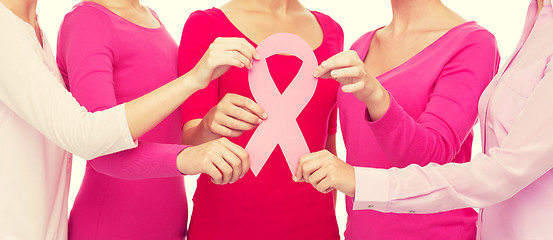 Image showing close up of women with cancer awareness ribbons