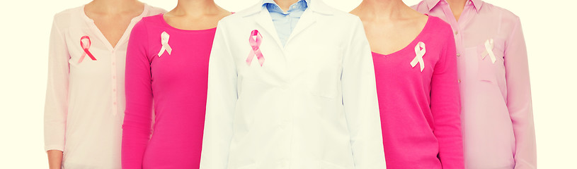 Image showing close up of women with cancer awareness ribbons