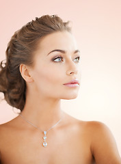 Image showing woman wearing shiny diamond necklace