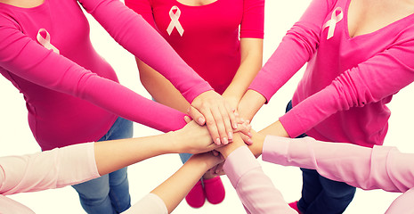 Image showing close up of women with cancer awareness ribbons