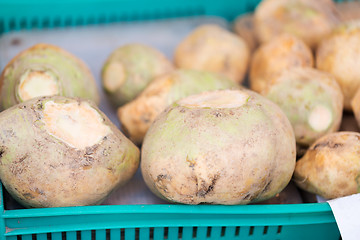 Image showing close up of swede or turnip at street market