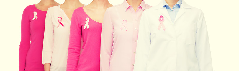 Image showing close up of women with cancer awareness ribbons