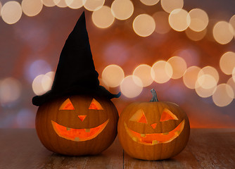 Image showing close up of pumpkins on table