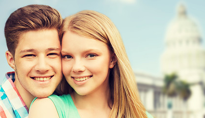 Image showing smiling couple over washington white house