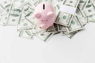 Image showing close up of dollar money and piggy bank on table