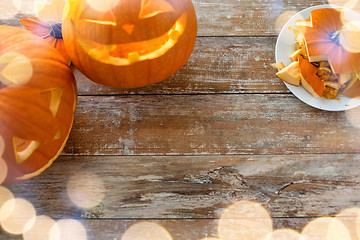 Image showing close up of pumpkins on table