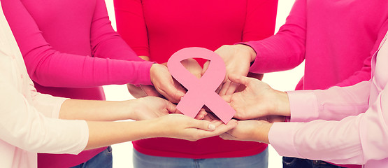 Image showing close up of women with cancer awareness ribbons