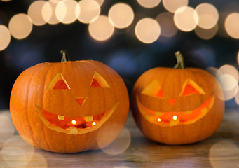 Image showing close up of pumpkins on table