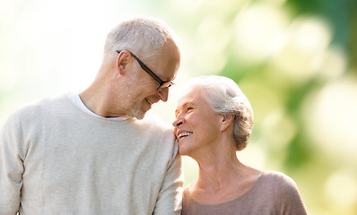 Image showing happy senior couple over green natural background