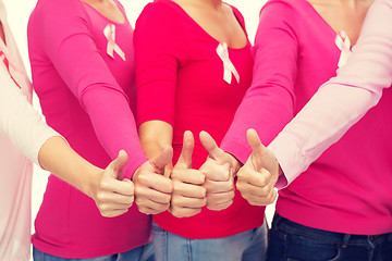 Image showing close up of women with cancer awareness ribbons