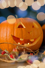 Image showing close up of pumpkins on table