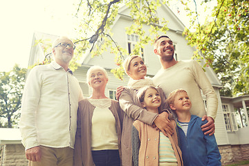 Image showing happy family in front of house outdoors