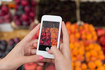 Image showing hands with smartphone taking picture of fruits