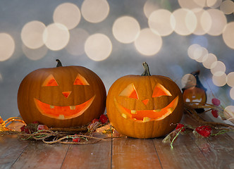 Image showing close up of pumpkins on table