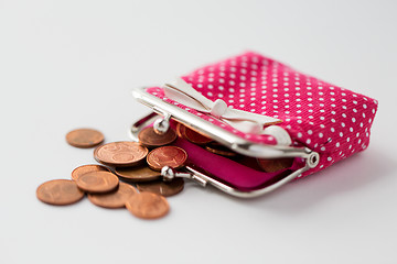 Image showing close up of euro coins and wallet on table