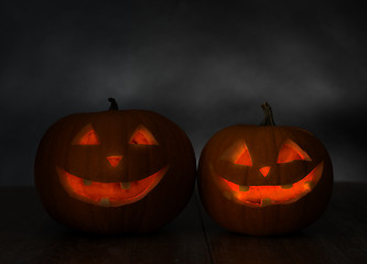 Image showing close up of pumpkins on table