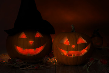 Image showing close up of pumpkins on table