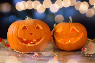 Image showing close up of pumpkins on table