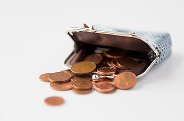 Image showing close up of euro coins and wallet on table