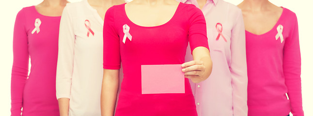 Image showing close up of women with cancer awareness ribbons