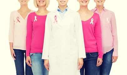 Image showing close up of women with cancer awareness ribbons