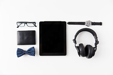 Image showing tablet pc, headphones with hipster personal stuff