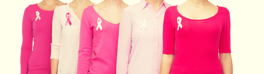 Image showing close up of women with cancer awareness ribbons