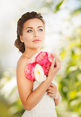 Image showing woman with bouquet of flowers