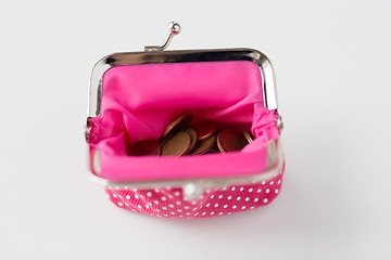 Image showing close up of euro coins in wallet on table