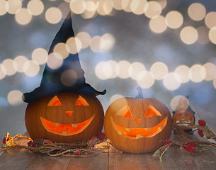 Image showing close up of pumpkins on table