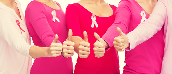 Image showing close up of women with cancer awareness ribbons