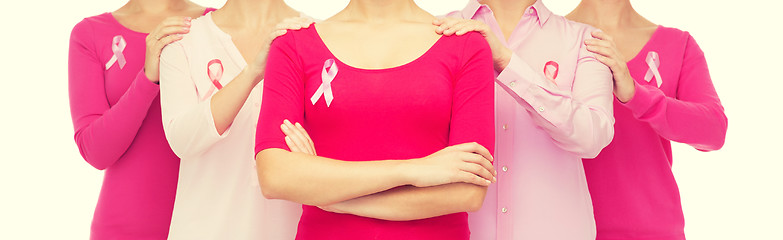 Image showing close up of women with cancer awareness ribbons