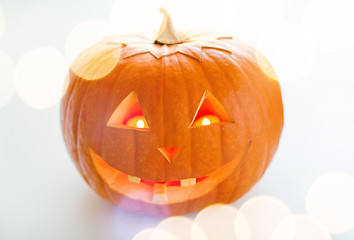 Image showing close up of pumpkins on table